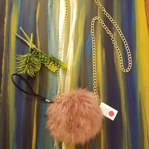Rose Pink Fur Cross Body w/ Gold Chain